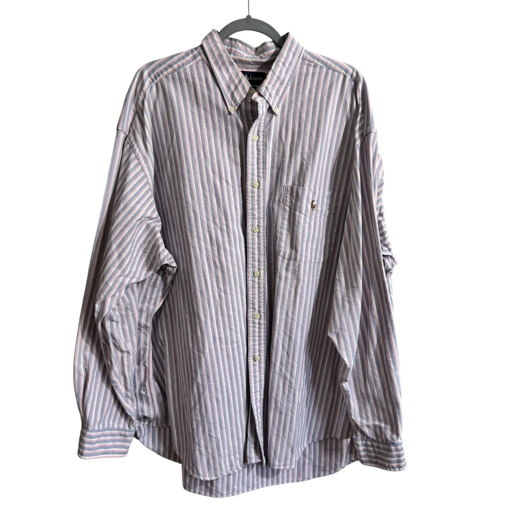 Ralph Lauren Big Shirt Pony Flesh 100% Cotton Button Down Shirt Mens XXL Blue